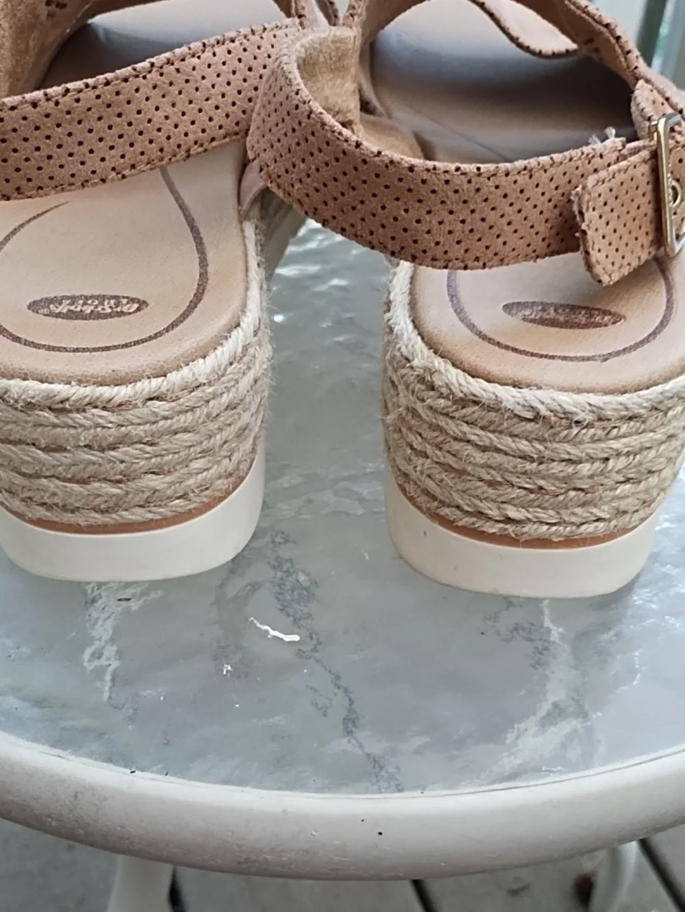 Dr Scholls Perforated Slingback Espadrille Sandals — Tan